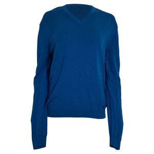 Versace Collection Knitted V-Neck Sweater in Blue Wool